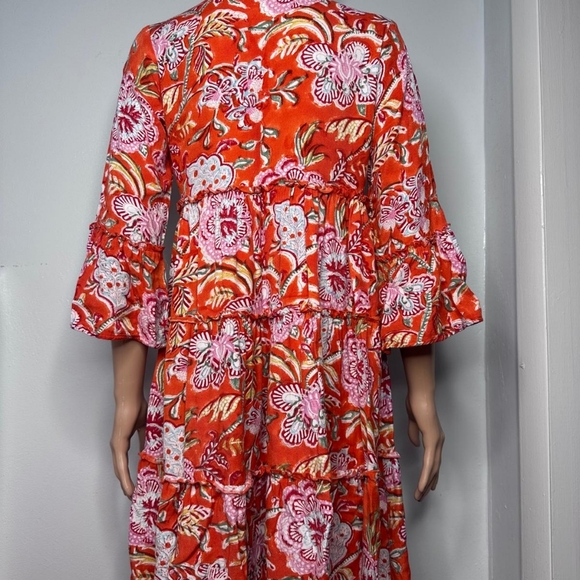 VTG Ibiza Women’s Dress M Red Floral Boho Tunic Tiered 100% Cotton preppy. - Picture 2 of 9